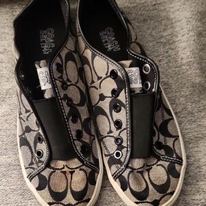 Coach Signature Canvas Slip-On Sneakers - Black & Tan Pattern